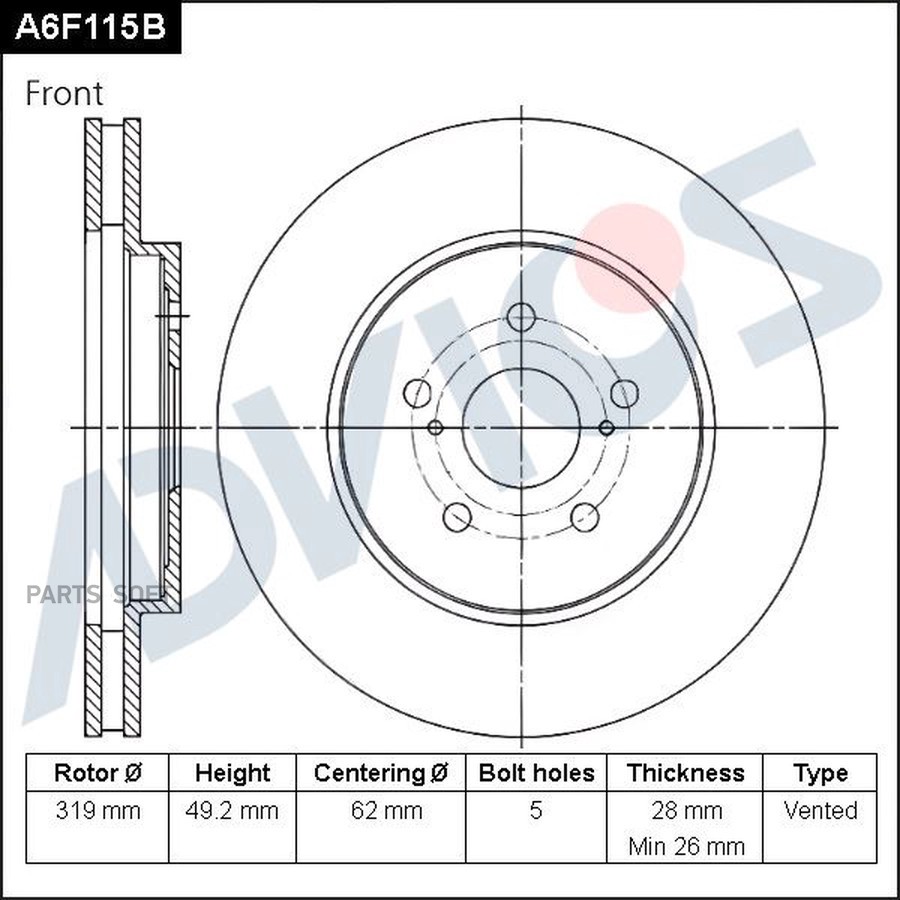 Диск тормозной передний ADVICS A6F115B - ADVICS None None